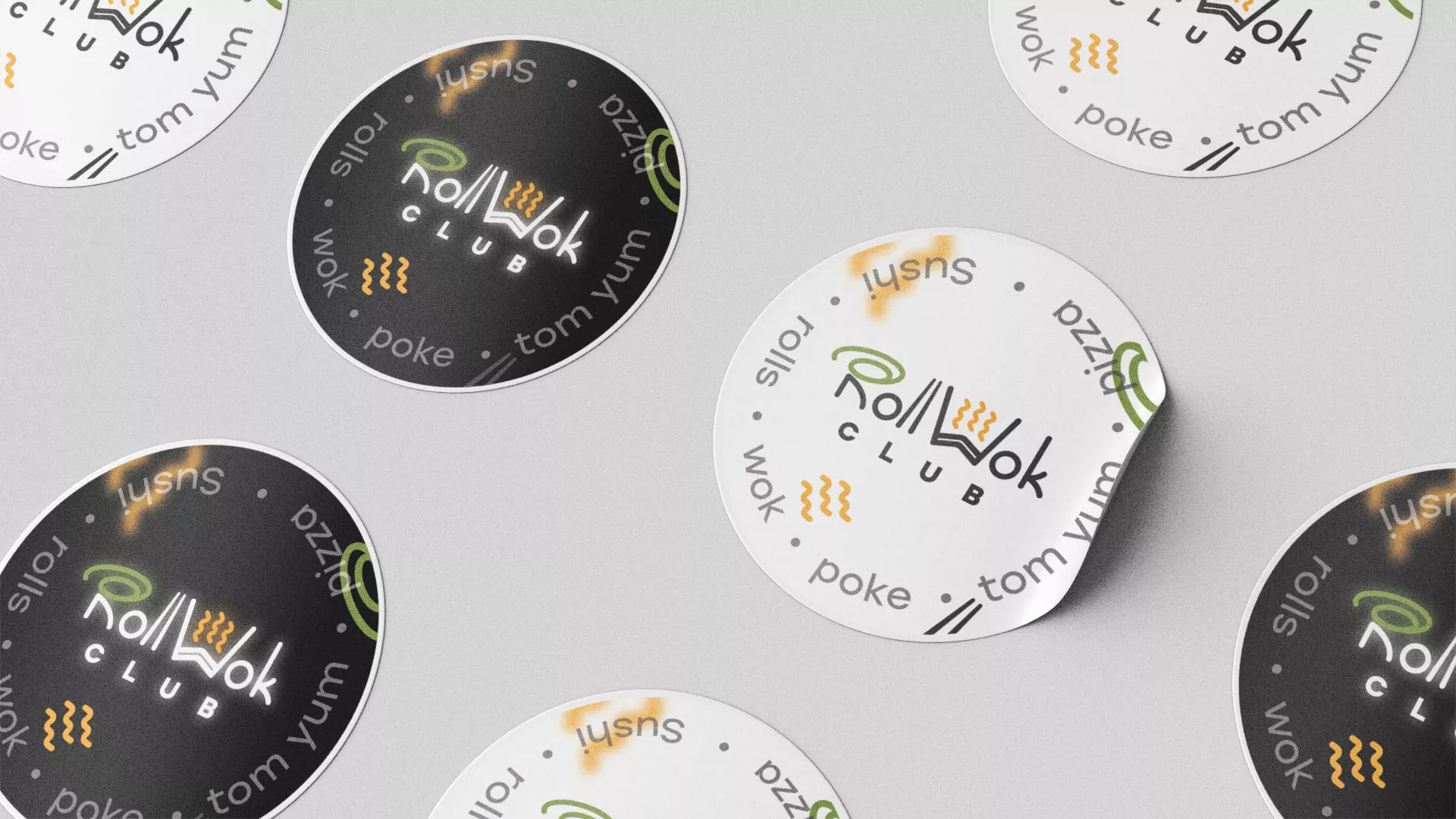 Разработка наклеек для суши-бара «Roll Wok Club» в Шарыпово